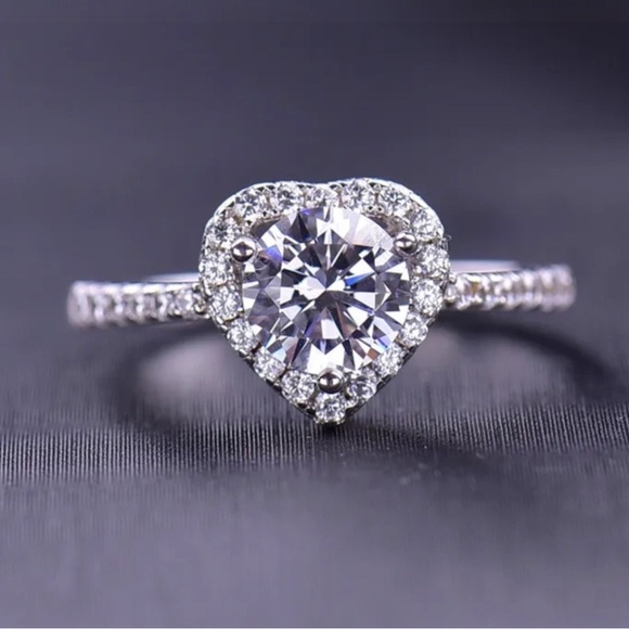 1CT Brilliant Cut Moissanite Heart Wedding Women Ring Size...